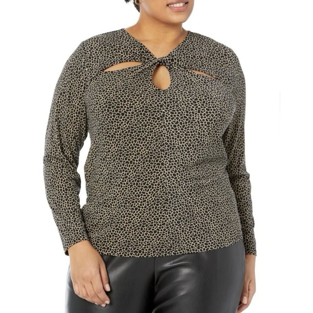 Michael Kors Animal Print Chest Cut Out Long Sleeve Top Medium New